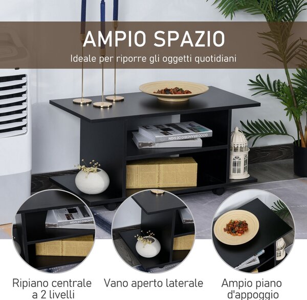Homcom Mobile Porta Tv Ripiani in Legno con Ruote,Salotto Ingresso Supporto da tavolo TV Nero, 40x40x80cm|Aosom