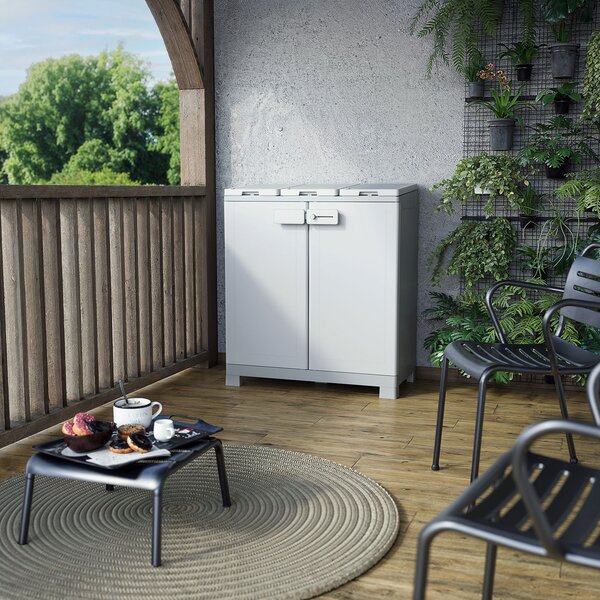 Armadio Pattumiera Differenziata 2 Ante 94x45x101 cm Keter Recyclo Premium Grigio e Bianco