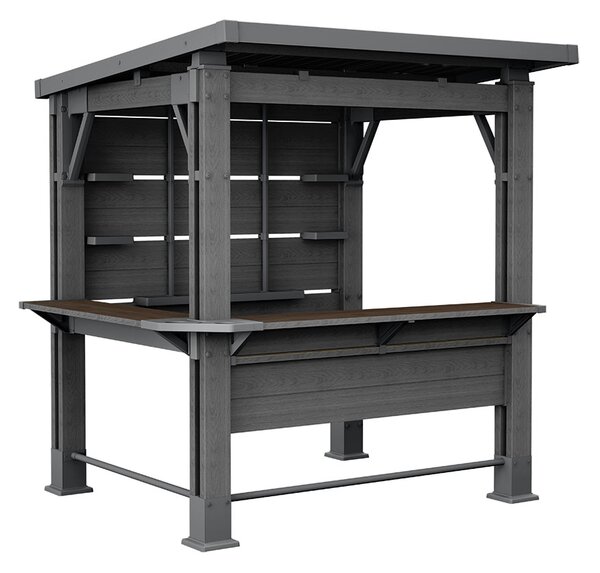 Gazebo Struttura Bar Keter Signature Bar 230x200x238 cm in Resina Effetto Legno Grigio Grafite e Noce