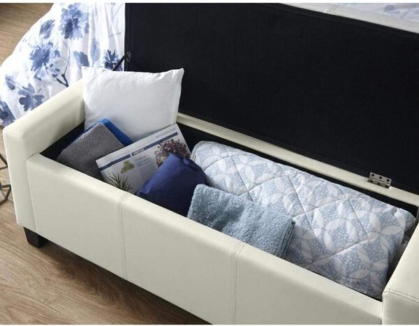 Cassapanca Pouf Contenitore Panca Fondoletto 110x40x40 cm in Legno e Eco Pelle Avorio
