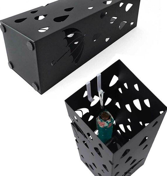 Portaombrelli Design Quadrato 49x15,5x15,5 cm Vaschetta Salvagoccia in Ferro Nero