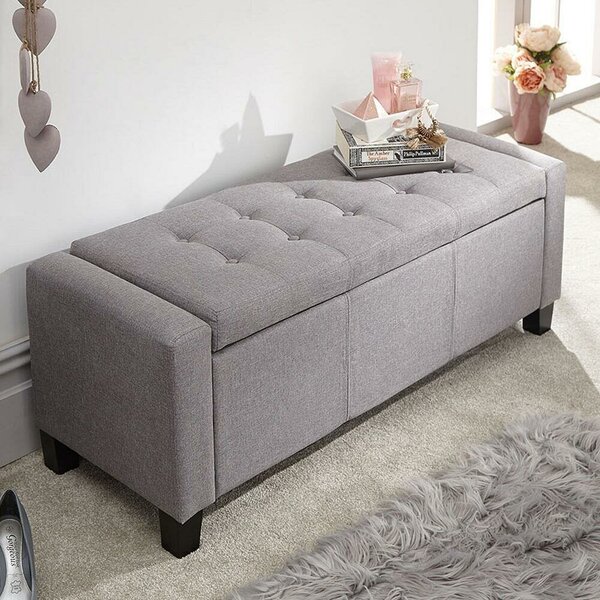 Cassapanca Pouf Contenitore Panca Fondoletto 110x40x40 cm in Tessuto Grigio Chiaro