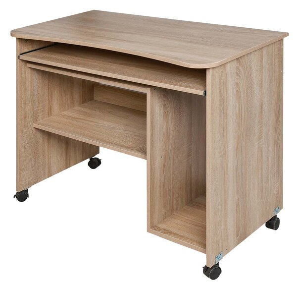 Scrivania con Ripiano Estraibile 93x48x76 cm con Ruote in MDF Quercia