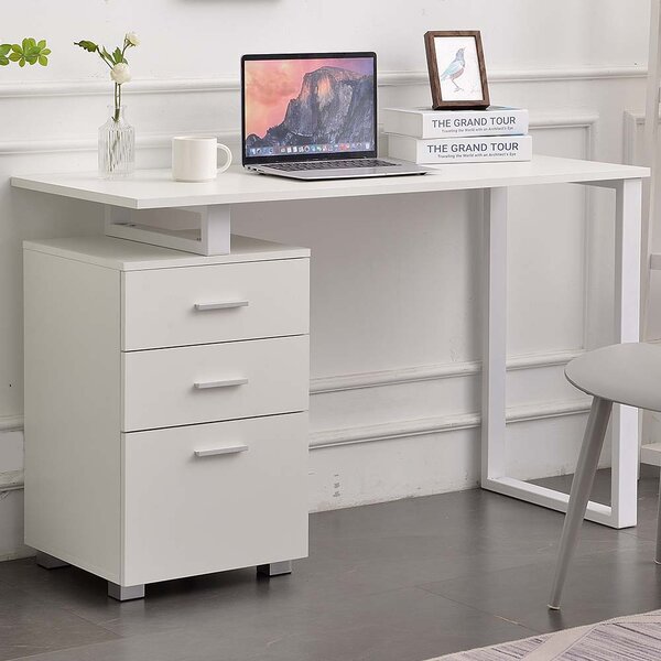 Scrivania con Cassettiera 120x50x75 cm in MDF e Acciaio Bianco