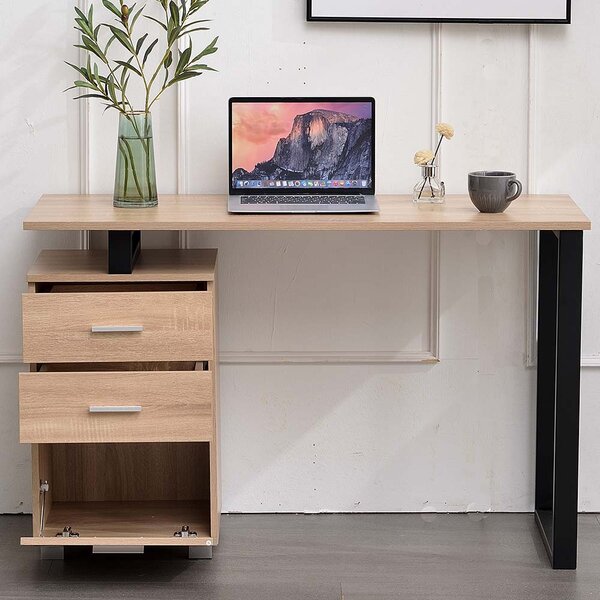 Scrivania con Cassettiera 120x50x75 cm in MDF e Acciaio Quercia Chiaro e Nero