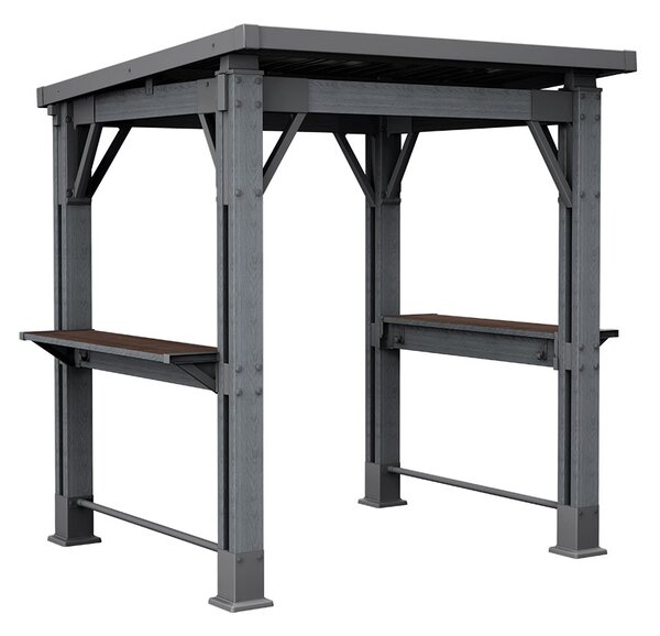 Gazebo da Giardino per BBQ Keter Signature Grill 247x200x238 cm in Resina Effetto Legno Grigio Grafite e Noce