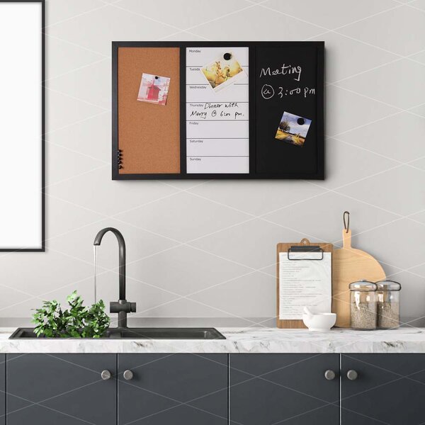 Lavagna Magnetica 3 in 1 da Ufficio 60x40 cm con Bacheca Sughero Combinata