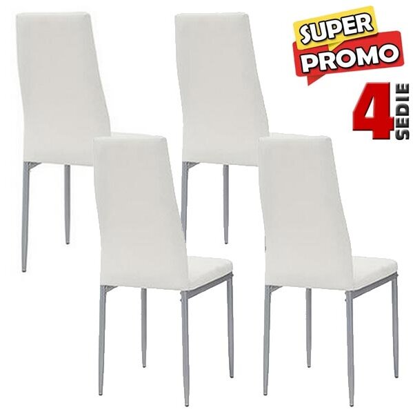 Set 4 Sedie da Pranzo Moderne Imbottitura in Similpelle Bianco