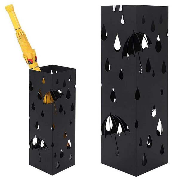 Portaombrelli Design Quadrato 49x15,5x15,5 cm Vaschetta Salvagoccia in Ferro Nero