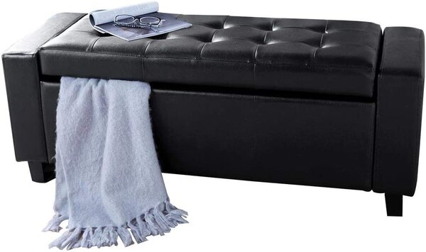 Cassapanca Pouf Contenitore Panca Fondoletto 110x40x40 cm in Legno e Eco Pelle Nero