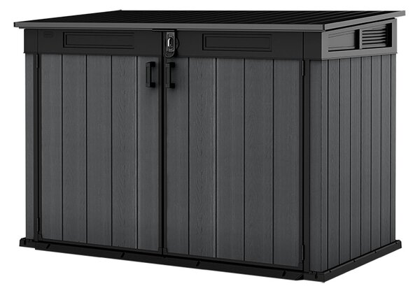 Armadio Porta Attrezzi o Bidoni Differenziata 2 Ante e Coperchio Keter Cortina Mega 190,5x109,3x132,5 cm in Evotech+ Grigio