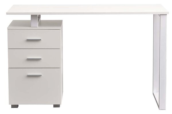 Scrivania con Cassettiera 120x50x75 cm in MDF e Acciaio Bianco