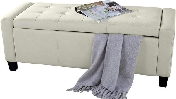 Cassapanca Pouf Contenitore Panca Fondoletto 110x40x40 cm in Legno e Eco Pelle Avorio