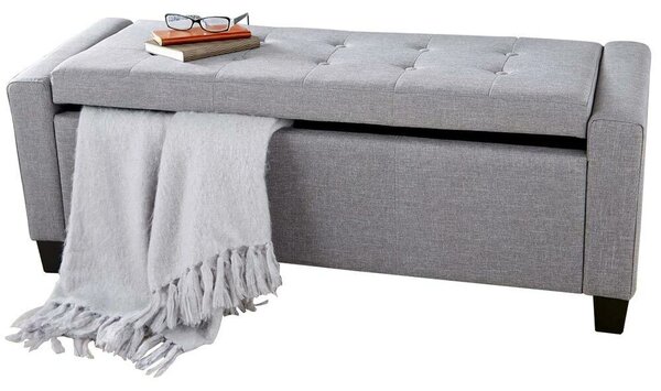 Cassapanca Pouf Contenitore Panca Fondoletto 110x40x40 cm in Tessuto Grigio Chiaro