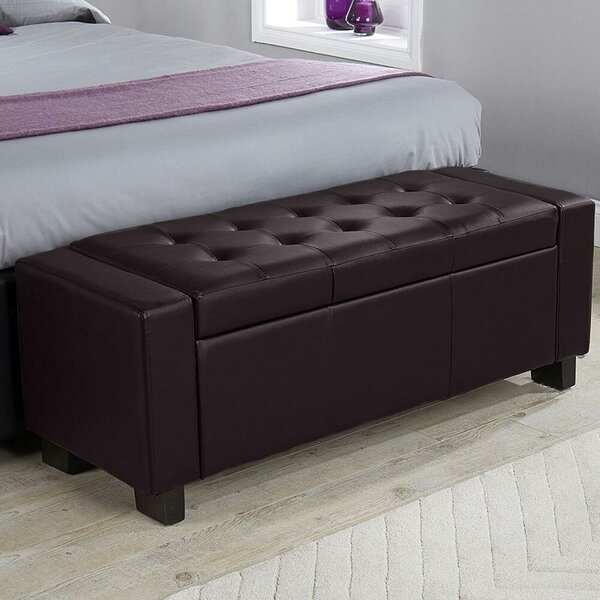 Cassapanca Pouf Contenitore Panca Fondoletto 110x40x40 cm in Legno e Eco Pelle Marrone