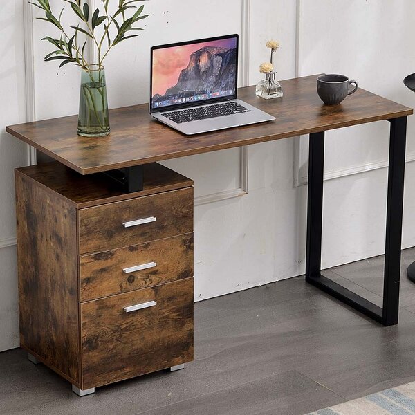 Scrivania con Cassettiera 120x50x75 cm in MDF e Acciaio Legno e Nero