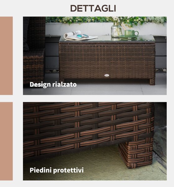Outsunny Tavolino da Giardino Esterno Piano in Vetro Temperato 5mm, Rattan, 85 x 50 x 39 cm Brown color 85x50x39cm|Aosom
