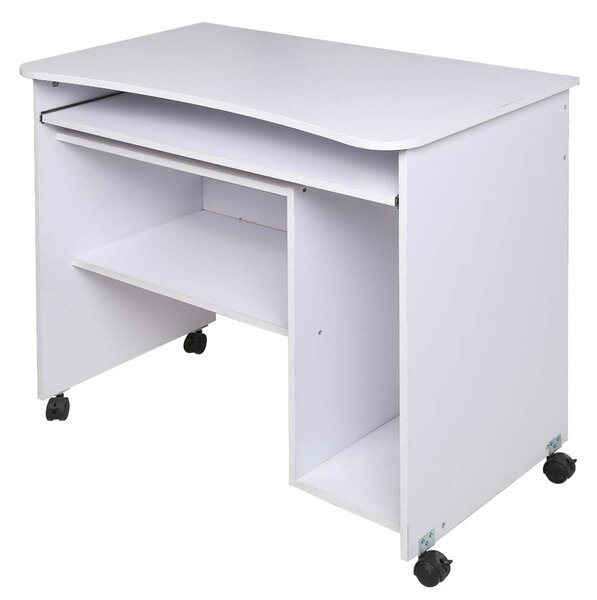 Scrivania con Ripiano Estraibile 93x48x76 cm con Ruote in MDF Bianco