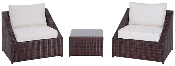 Outsunny Set Mobili da Giardino in PE Rattan con Tavolino e 2 Poltrone con Cuscini, Marrone|Aosom