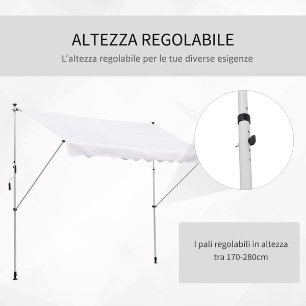 Outsunny Tenda avvolgibile da Sole per Esterno con Manovella, Struttura in Metallo e Pali di Supporto, 300x150cm, Bianco | Aosom Italy