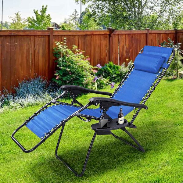 Sedia Sdraio Lettino da Giardino a Gravità Zero Pieghevole con Vassoio in Acciaio e Texilene Blu