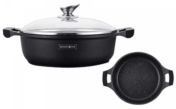 Casseruola Bassa da Cucina Royalty Line Rivestimento Effetto Marmo 28 cm Maniglie Soft Touch Antiaderente Nero