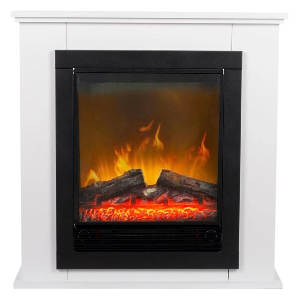 Camino Elettrico da Terra Caminetto Geneva 1800W Effetto Fuoco con Cornice Bianca