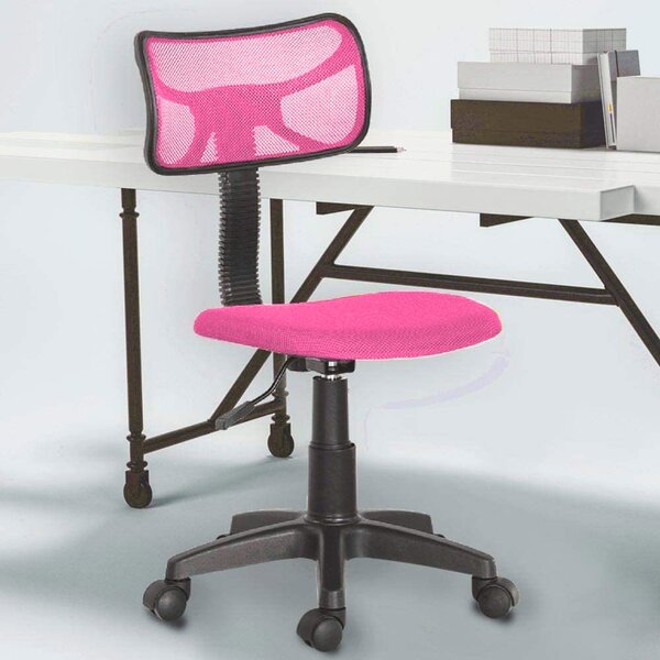 Sedia Girevole 5 Ruote per Ufficio Cameretta con Schienale Ergonomico in Tessuto a Rete Rosa