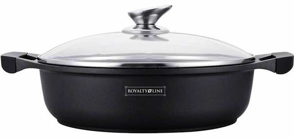 Casseruola Bassa da Cucina Royalty Line Rivestimento Effetto Marmo 28 cm Maniglie Soft Touch Antiaderente Nero