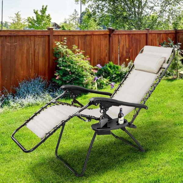 Sedia Sdraio Lettino da Giardino a Gravità Zero Pieghevole con Vassoio in Acciaio e Texilene Beige