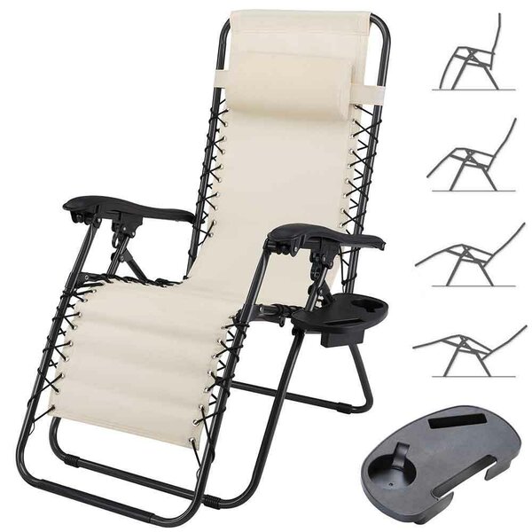 Sedia Sdraio Lettino da Giardino a Gravità Zero Pieghevole con Vassoio in Acciaio e Texilene Beige