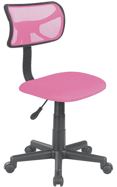 Sedia Girevole 5 Ruote per Ufficio Cameretta con Schienale Ergonomico in Tessuto a Rete Rosa