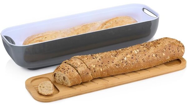 Portapane con Coperchio 40x12x8,5 cm per Baguette con Tagliere in Legno Bambù