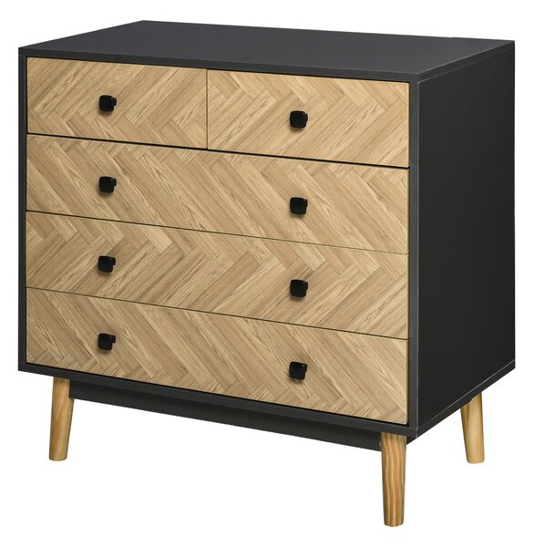 HOMCOM Cassettiera in Legno Moderno con 5 Cassetti, Cassettiera per Camera da letto con Gambe Rialzate in Pino, Grigio Scuro, 80x40x80cm|Aosom