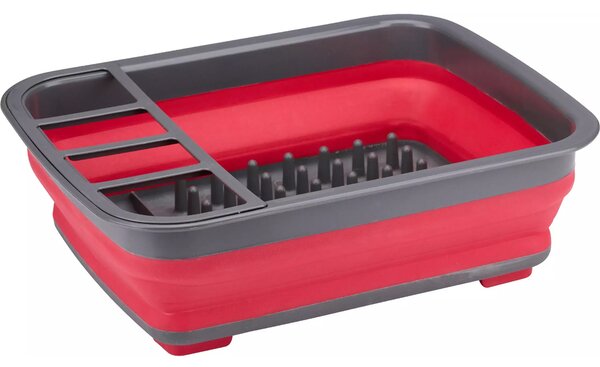 Scolapiatti Pieghevole 36x31x12 cm con Scomparto per Posate in Silicone Rosso e Nero