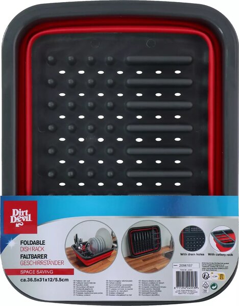 Scolapiatti Pieghevole 36x31x12 cm con Scomparto per Posate in Silicone Rosso e Nero