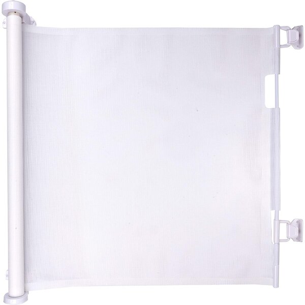 Cancello per Animali Estensibile 11x160x86cm Cancelletto a Pulsante in Tessuto a Rete Flessibile Bianco