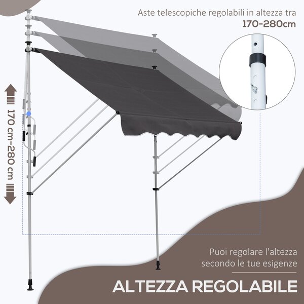 Outsunny Tenda da Sole a Rullo con Manovella da Esterno, Altezza e Angolazione Regolabile per Giardino e Esterno, 200x150cm, Grigio | Aosom Italy