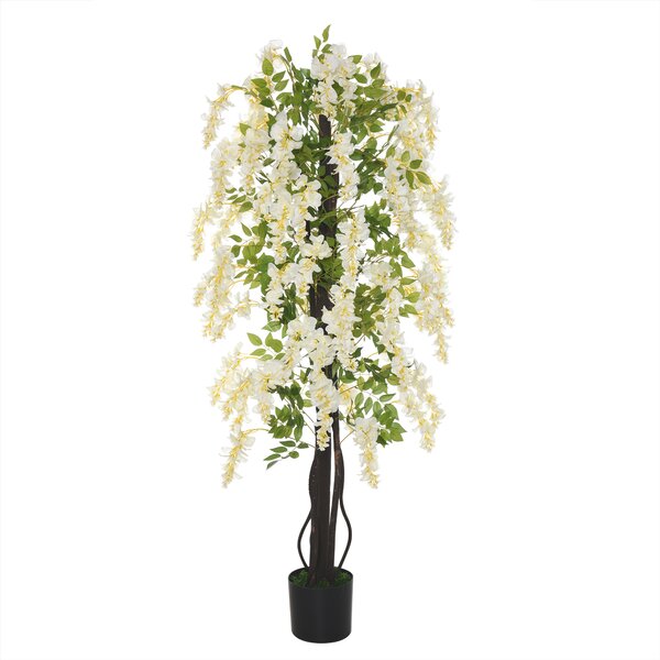 Outsunny Pianta Artificiale Glicine Bianco Finto con Vaso per Interni ed Esterni, Bianco e Verde Diametro 24 x 165cm|Aosom
