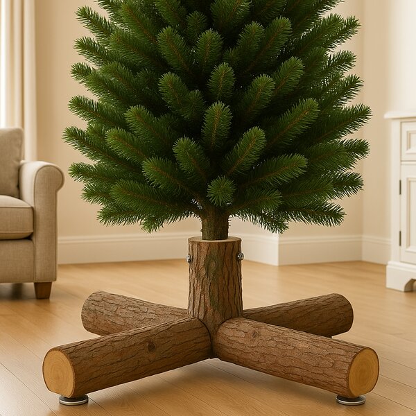 Base Supporto per Albero di Natale 60x60x30cm per Alberi 180-240cm Tronchi con Attacco Universale in Legno