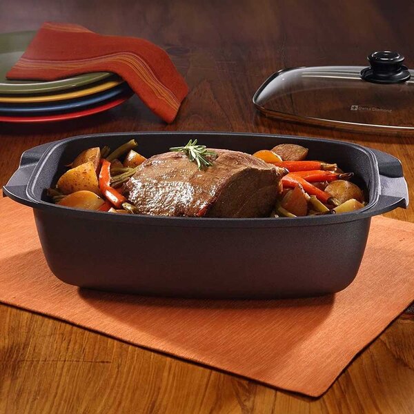 Rostiera Royalty Line Teglia Forno da Arrosto Rettangolare 34 cm Pirofila con Coperchio Vetro Nero