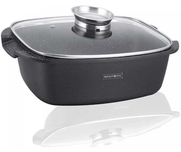 Rostiera Royalty Line Teglia Forno da Arrosto Rettangolare 32 cm Pirofila con Coperchio Vetro Nero