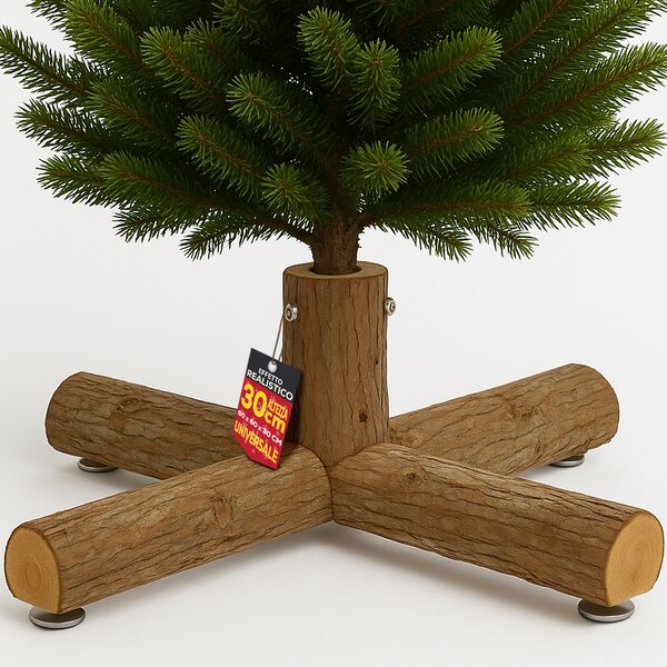 Base Supporto per Albero di Natale 60x60x30cm per Alberi 180-240cm Tronchi con Attacco Universale in Legno