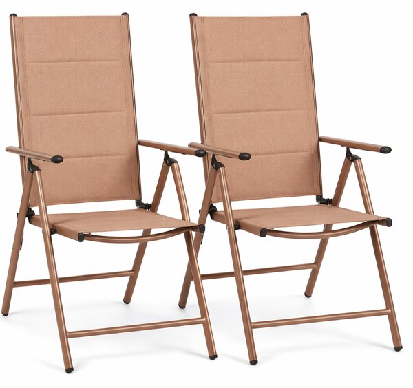 Set 2 Sedie Sdraio Pieghevoli e Salvaspazio con Schienale Alto Ergonomico in Tessuto Tecnico Beige