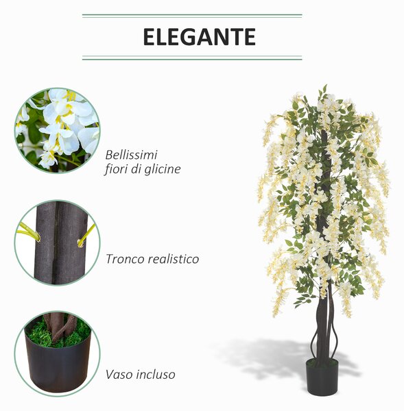 Outsunny Pianta Artificiale Glicine Bianco Finto con Vaso per Interni ed Esterni, Bianco e Verde Diametro 24 x 165cm|Aosom