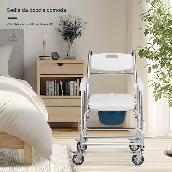 Sedia a Rotelle Impermeabile per Anziani Disabili con WC Coperchio Seduta Comoda