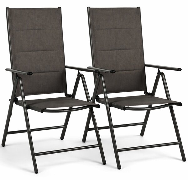 Set 2 Sedie Sdraio Pieghevoli e Salvaspazio con Schienale Alto Ergonomico in Tessuto Tecnico Nero