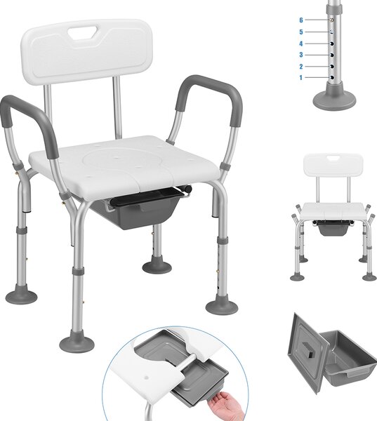 Sedia Sgabello WC Bagno in Alluminio per Anziani e Disabili Altezza Regolabile