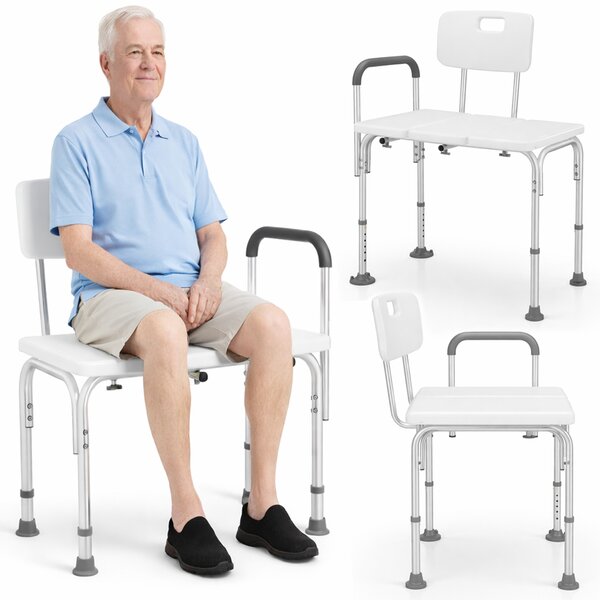 Sgabello Doccia 76x45x9,5 cm per Anziani a Mobilità Ridotta in Alluminio Bianco