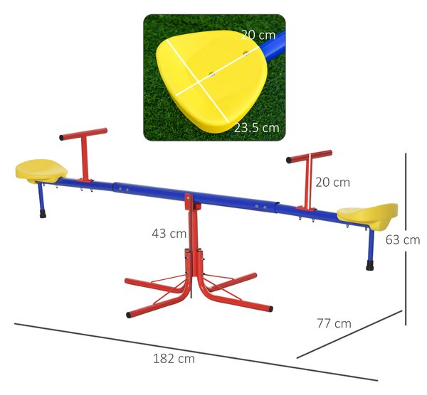 Outsunny Altalena per Bambini Doppia a Bilico Girevole a 360° in Metallo e PP, Età 3-8 Anni, 182x77x43cm Multicolore|Aosom
